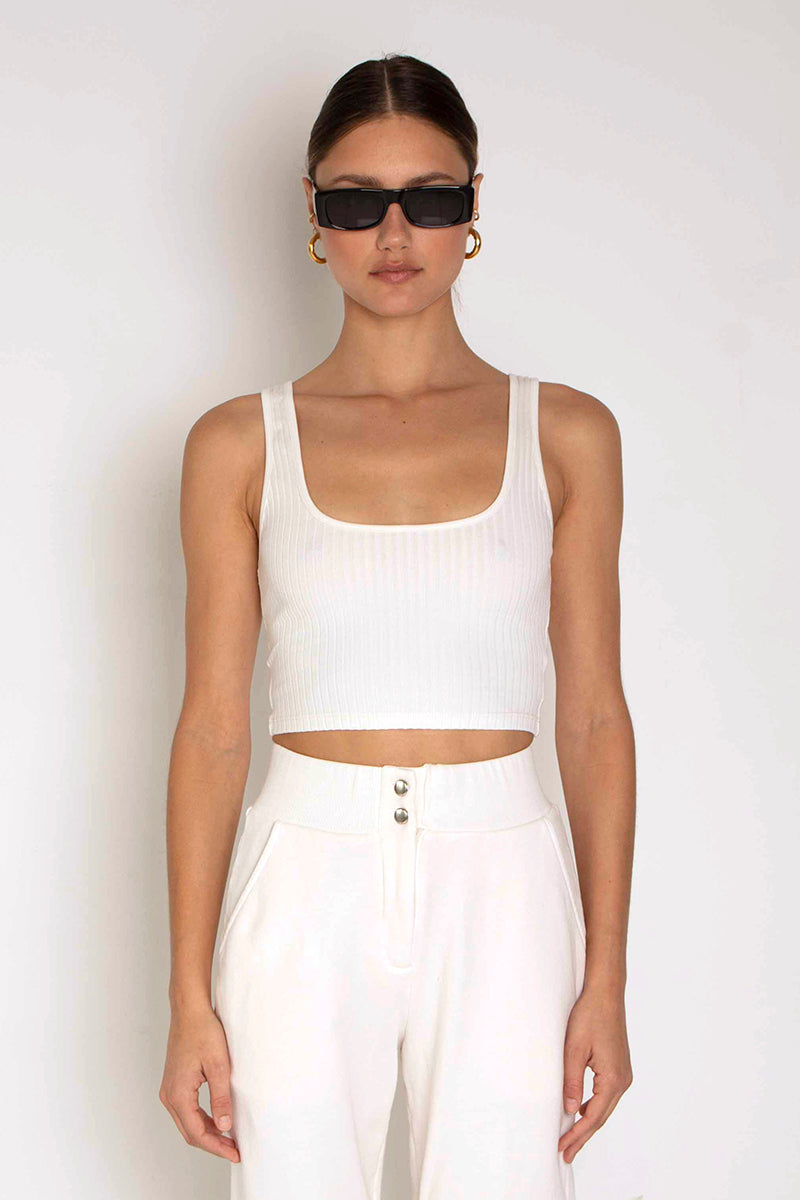 White Square Neck Tank Top