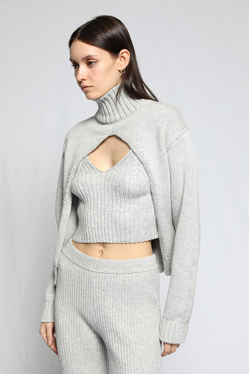 Load image into Gallery viewer, Wool Blended Knit Cropped LS Turtleneck
